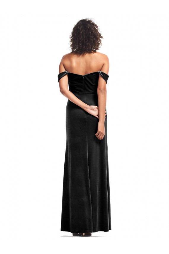 Off the Shoulder Drapped Sleeves Formal Stretch Velvet Bridesmaid Dress / Prom Dress