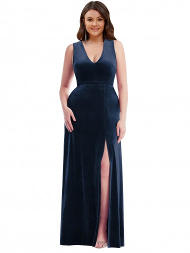 Shop Deep V-Neck Sleeveless Formal Velvet Maxi Bridesmaid Dress / Prom Dress with Pockets Canada