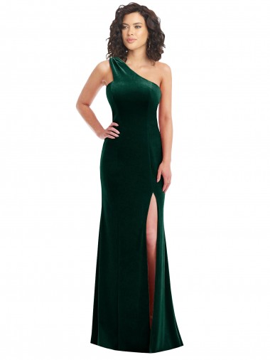 Shop One Shoulder Velvet Trumpet Bridesmaid Dress / Prom Dress with Front Slit Canada