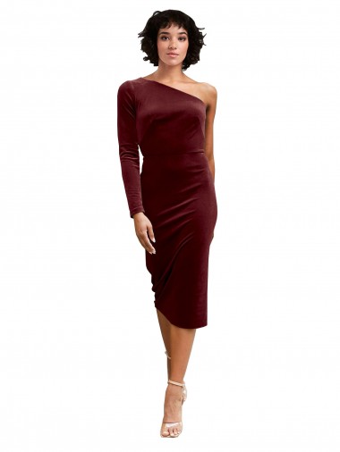 Shop One Shoulder Fitted Short Midi Length Velvet Bridesmaid Dress / Prom Dress Canada