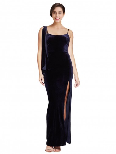 Shop Long Formal Velvet Bridesmaid Dress / Prom Dress with Side Thigh Split and Shoulder Tie Canada