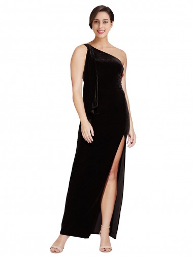 Shop One Shoulder Long Formal Velvet Bridesmaid Dress / Prom Dress with Side Split and Shoulder Tie Canada