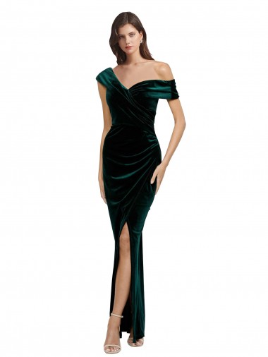 Shop Long Asymmetric Neckline Ruched Formal Velvet Bridesmaid Dress / Prom Dress Canada