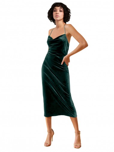 Shop Midi Cocktail Length Sleek Cowl Neckline Short Formal Velvet Bridesmaid Dress / Prom Dress Canada